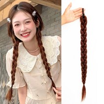 엘리런 땋은머리 가발 헤어끈 헤어피스 붙임머리, 브라운블랙