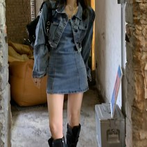 [랜덤플레이] 데님 숏 자켓 민소매 원피스 투피스 세트