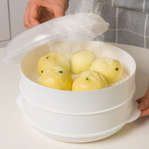 불없이 조리 가능 전자레인지 2단찜기 고구마 호빵 만두 찜기