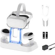 NexiGo 오큘러스 퀘스트 2용 LED 조명 디스플레이 스탠드 및 컨트롤러 VR 헤드셋, 기본