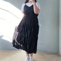 (빅사이즈)바스락 링클 끈나시 레이어드 뷔스티에 롱원피스