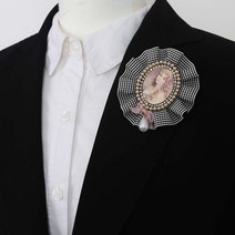 고급 명화 진주 큐빅 체크 리본 코사지 옷핀 브로치