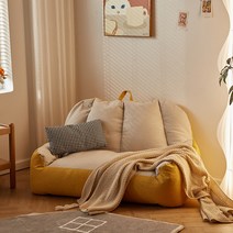 다다미 소파 싱글 더블 안락 쿠션 2인용 소파, 스몰 더블 - 베이지