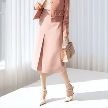 스타일온미 레이젠 진주플라워 사이드 버튼 세미A라인 스커트