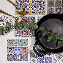 그레이하우스 북유럽풍 패턴 에스닉 타일냄비받침 11종원형 사각 세라믹 코스터 타일 냄비받침 윤식당 테이블타일 집꾸미기 포인트인테리어, 1개, 11cm(b2)