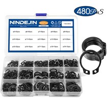 nindejin 480pcs c 클립 외부 circlip 스냅 고정 링 세트 스테인레스 스틸 탄소강 5 19mm circlip 샤프트 세트, 블랙