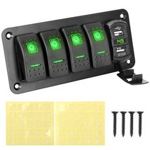 4갱 12V/24V 방수 토글 로커 스위치 LED 패널 듀얼 USB 포트 디지털 전압계 자동차 해양 선박 rv에 대 한, 04 green