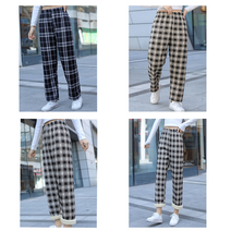 여성 체크 기모바지 밴딩팬츠 겨울 두꺼운 밴딩 융털