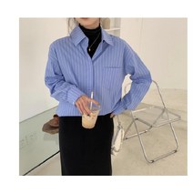 데일리 셔츠코디 블라우스 줄무늬 스트라이프 톤다운 가을 봄 겨울 블루남방 오버핏 여리여리 예쁜셔츠