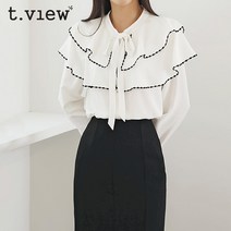 티뷰 리본자수이중카라블라우스_V3A-VBL040