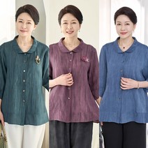 [엄마옷 로즈맘] 도아물나염주름인견블라우스/할머니블라우스 중년여성블라우스 중년여성의류 5060