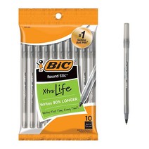 BIC 라운드 스틱 엑스트라 라이프 볼Penn 펜 M 포인트 1.0mm 블랙 10개, Ballpoint Pen_Black