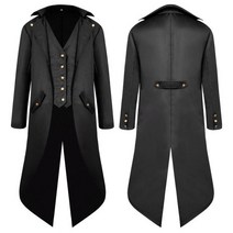 mens black steampunk 빈티지 연미복 자켓 men gothic victorian frock coat uniform party stage halloween prom c