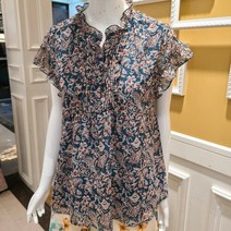 이랜드 [BCBG]BCBG 비씨비지 여름신상품!! 여름 플라워 프릴넥 시폰 반팔 블라우스