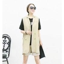 프린세스걸 밀라노 베이지 더블버튼 린넨 롱 베스트/여름 마조끼