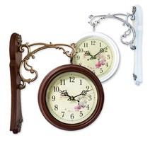 엔틱 양면시계/벽시계/인테리어/무소음/벽걸이, 색상:엔틱 양면시계-브라운