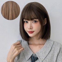 Routop 여성 가발 단발 학생단발 머리둘레 조절 가능 무광 머릿결, 갈색