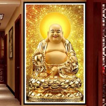 황금 포대화상 불상 소원성취 불교 종교 용품 DIY 큐빅 보석 십자수 대형 비즈 아트 선물용 인테리어, 70X120cm, 포대화상 보석십자수