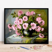 캔버스 유화 그리기 세트 해외DIY 명화그리기 대형 장미 꽃 플라워 숫자 그림 색칠하기, 크림 003 - 정향