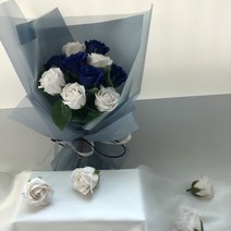 Fondant Flower 10송이 비누장미 꽃다발, 화이트블루