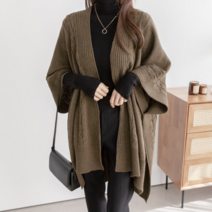 코지 여자 모던 꽈배기라인 니트 언발 케이프 가디건