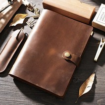 선물용 다이어리 고품격 수제 소가죽 스케줄러, 다크 브라운- 수평선