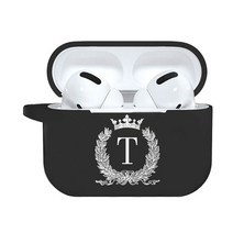 에어팟케이스 애플 에어팟 프로 케이스 블루투스 이어폰 커버 크라운 플로랄 화이트 이니셜 알파벳 문자 실리콘 케이스 에어팟 가방, T