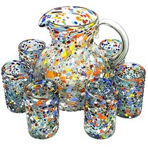 MexHandcraft Confetti Carnival 396.9g(14온스) 음료 잔 (6개 세트) 재활용 유리 납 프리 무독성 (드링킹)112150, Pitcher & Glasses