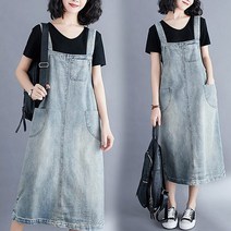 요나걸 여성 원피스 데님원피스 청치마 멜빵원피스 A라인 스커트 활용도 좋은원피스 코디하기 쉬운원피스 사계절 여자데님원피스 + 양말증정