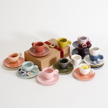 달소금 도자기 에스프레소 잔 2종 + 받침 2종 세트, 라이트핑크(무광), 라벤더/딥퍼플(무광)
