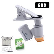 디지털현미경 광학 전자 현미경 60X 휴대 전화 현미경 돋보기 범용 LED 악기 매크로 렌즈 광학 줌 마이크로, 02 White