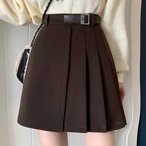 앞주름 벨트 장식 플리츠 미니 스커트 패션 갈색 치마/여자짧은스커트/여성스커트/정장치마/검정색치마/여자오피스룩/정장스커트/여자꾸안꾸룩/플레어스커트/기본미니스커트
