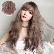 Routop 통가발 긴머리 여성 웨이브 시뮬레이션 머리 4가지 컬러 가발 케어셋트 서비스, 1개, 그러데이션 그레이 핑크