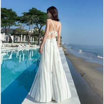 2020 여하 해변가 바캉스 원피스 슬립 롱 점프수트 비치 와이드 스커트 팬츠