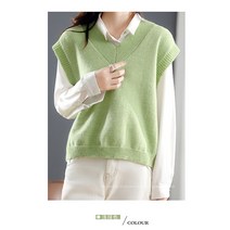 브이넥니트조끼 민소매 여성 풀오버 후드 두둑 어깨 와이드 루즈핏 숏 외 털 나시 코트 상의 봄가을 2448911015