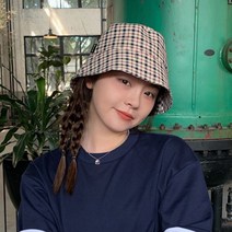 스내플 플라워자수 체크 드롭핏 벙거지 버킷햇