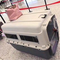 중대형 캐리어 애완동물 에어박스 개와 고양이 여행용 상자 항공운송 위탁상자 중대형견 수송용 고양이 케이지 휴대용 외출, 오프화이트 그레이 블루, 4호 81*56*59CM(와이어 윈도우)