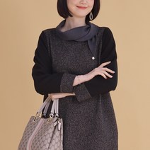 애비뉴투지 엄마옷 스카프 트위드 배색 여성 가을 겨울 긴팔 롱 항아리 원피스 K12237 50대 60대 중년여성