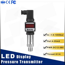 공구 LED 디스플레이 압력 송신기 G1/4 스레드 4-20mA 출력 공기 수압 오일 유압 센서 DC24V, [18] 0-600bar, [05] NPT1-2, 18 0-600bar_05 NPT1-2