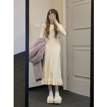 여성 니트원피스 하객 원피스 롱원피스 가을 파티 골지 치마 슬림 골지니트원피스 013