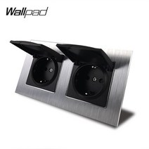 캡월 패드 0V-240V AC 실버 새틴 크롬 프레임 메탈 더블 EU 소켓 유럽 벽 전원 클로 마운트, 01 Black Center
