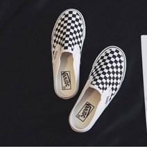 JAYART_블랙 앤 화이트 체크무늬 슬립온 패션 운동화 여자온 스니커즈 밴딩 발편한화 여성온 밴드온 가을온+jac220909