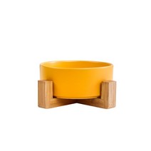 고양이 정수기 급수기 강아지 음수대 식수대 나무 받침대가 있는 세라믹 개 먹이 큰, 14.yellow with Stand - L 850ML