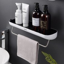 엠케이리빙 무타공 화장실 욕실 접착식 다목적 일자선반 수건걸이, 일반형 그레이