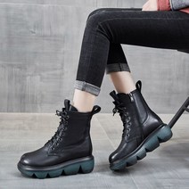 통굽 마틴 부츠 여성 가을 겨울 워커 미드힐 가죽 여자 미끄럼 방지 신발 엄마 선물 225 250 빅사이즈