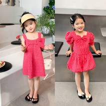 PigPug 여성복 체크 면 원피스 2판 현물 22 여름옷 대외 무역 아동복 대리 발송 3-8세