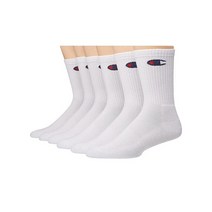 Champion 여성용 더블 드라이 6쌍 로고 크루 양말 화이트. 9 챔피온, White