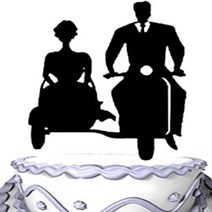 Meijiafei Wedding Cake Topper - Bride and Groom Riding Motorcycle Silhouette Acrylic Cake Toppers fo, 1