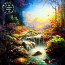 가을 계곡 풍경화 보석십자수, 90x90 cm