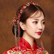 비녀 헤어 액세서리 세트 머리핀 스틱 장식 레드 신부 쥬얼리 전통